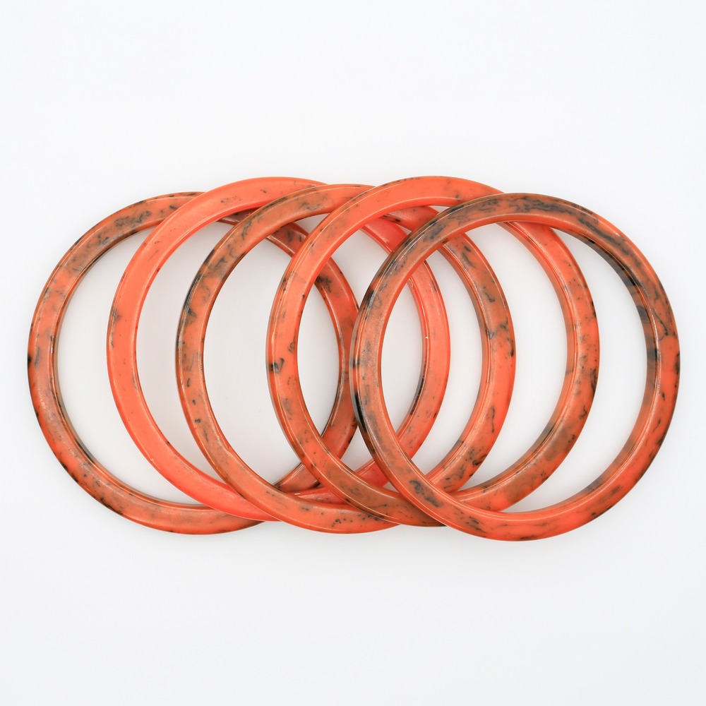Vintage Bakelite Orange‎ Black Marbled Stack Bangle Bracelets Set of 5 1930s